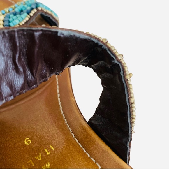 Italian Shoemakers Sandals 9 Beaded Faux Wood Boho Slides - Picture 7 of 7